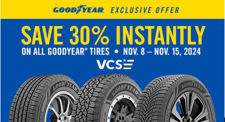 Save up to 30 percent on Goodyear tires November 8 through November 15