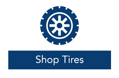 Image of an automobile tire and a Shop Tires button