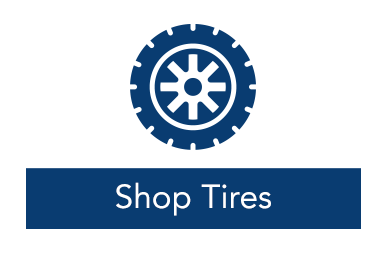 Image of an automobile tire and a Shop Tires button